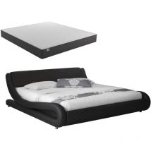 Muebles Bonitos - Polsterbett Mit Matratze Bettgestell Bett Doppelbett Bettkasten Bett Holzstruktur Mit Kunstlederbezug Schwarz Matt Modell Alessia 