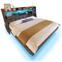Polsterbett Schwebebett Mit Led-beleuchtung, Kopfteil Und Ladestation(1 Type-c, 3 Usb-anschlüsse), Modern Einzelbett Mit Stauraum-kopfteil Und 