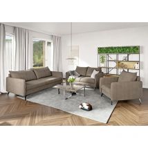 S-style Möbel - Auris - Moderne Polstergarnitur 3+2+1 mit Schwarz Metall Füßen aus Beige Luxusmikrofaser