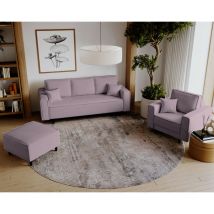 Polstergarnitur Nela - Schlafsofa, Sitzhocker, Sessel - Couchgarnituren - Skandinavischer Stil, Samtstoff (Rosa - Lincoln 61)