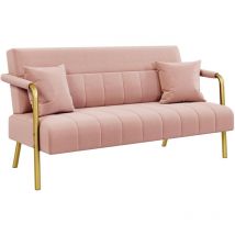 Polstersofa mit Armlehnen & Beine aus Metall Modernes Zweisitzer-Sofa mit 2 Lendenkissen Loveseat fürs fürs Wohnzimmer, Heimbüro Rosa - Yaheetech