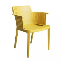 Sedia poltrona impilabile da esterno giardino bar in resina con braccioli e seduta larga Texas - Yellow