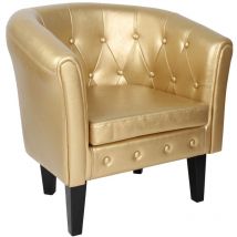 Miadomodo - Poltrona Chesterfield - Imbottita, in Similpelle e Legno, Trapuntata, Oro - Sedia, Poltrona da Salotto, Soggiorno, Camera da Letto, Club