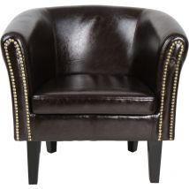 Nova - miadomodo Poltrona Chesterfield - Imbottita, in Similpelle e Legno, Borchie Decorative in Rame, Marrone - Sedia, Poltrona da Salotto,