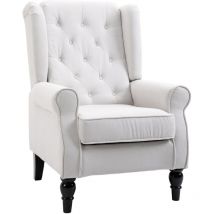 Poltrona Da Salotto Imbottita 74x86x102cm In Tessuto Con Schienale Trapuntato Bianco Crema