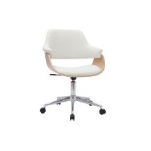 Miliboo - Poltrona da ufficio design bianco e legno chiaro hansen