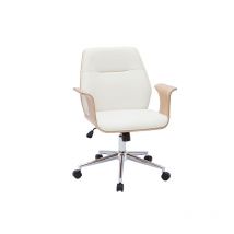 Miliboo - Poltrona da ufficio design bianco e legno chiaro rufin