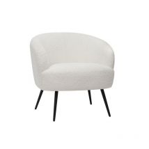 Poltrona design in tessuto effetto lana bouclé écru e metallo nero maggie