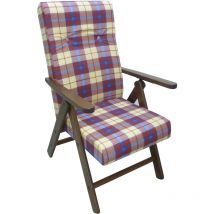 Poltrona Molisana in legno di faggio marrone con cuscino bordeaux scozzese