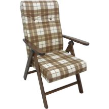 Poltrona Molisana in legno di faggio marrone con cuscino marrone scozzese