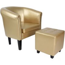Ecomsof - miadomodo Poltrona con Poggiapiedi Chesterfield - Imbottita, in Similpelle e Legno, Borchie Decorative in Rame, Oro - Sedia con Pouf,