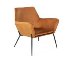 Iperbriko - Poltrona elegante in velluto con struttura in metallo, rivestimento caramello e base nera, 70x71,5x79 cm