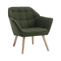 Wahson Office Chairs - Poltrona Imbottita in Tessuto di Lino Poltroncina Moderna Gambe in Legno Sedia da Salotto per Camera da Letto/Soggiorno, Verd