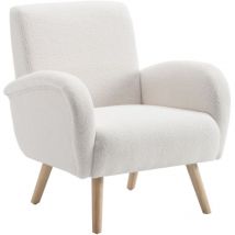 Poltrona Imbottita in Pelliccia Poltroncina Moderna con Gambe in Legno Sedia da Salotto per Soggiorno/Camera da Letto, Bianca