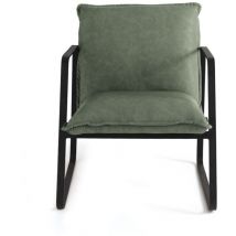 Poltrona in ecopelle imbottita con struttura in metallo cesca verde