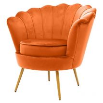 Poltrona in velluto arancione con design a ventaglio