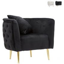 Fauteuil en velours glam avec pieds dorés et coussin Bucarest-P - Noir