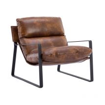 Wahson Office Chairs - Poltrona Salotto Moderno in Ecopelle Sedia da Salotto Struttura in Metallo Poltroncina Stile Industriale per Soggiorno, Marrone