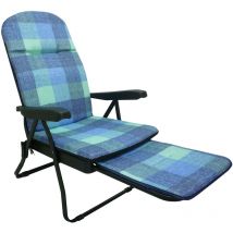 Poltrona sedia sdraio in metallo imbottita con poggiapiedi schienale regolabile reclinabile per casa salotto prendisole balcone