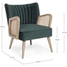 Iperbriko - Poltrona vintage en bois et velours vert - Virna - 64x71x79 cm