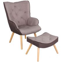 Poltroncina Scandinava Patchwork Imbottita Poltrona + Poggiapiedi Tessuto Set Glaciale Tortora - Tortora