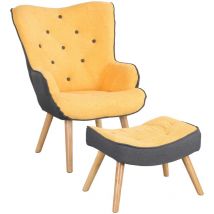 Poltroncina Scandinava Patchwork Imbottita Poltrona + Poggiapiedi Tessuto Set Glaciale Ocra - Ocra