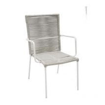 Fashion Commerce - Set di 4 poltroncine in ferro bianco con seduta in corda grigio - Bicolore