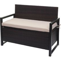 Poly-Rattan 2er Sitzbank HHG-564, Gartenbank Truhenbank, Staufach Aufbewahrung Sitzkissen braun, Kissen beige