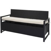 Poly-rattan 3er Sitzbank Hhg-596, Gartenbank Truhenbank, Staufach Aufbewahrung Sitzkissen Anthrazit, Kissen Creme