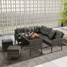 Poly Rattan ensemble de Salon de jardin de canapés, table à manger , pour 7 personnes, housse de tissu amovible et lavable, gris