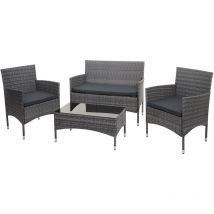 Poly-Rattan Garnitur HHG-813, Balkon-/Garten-/Lounge-Set Sofa Sitzgruppe grau, Kissen dunkelgrau