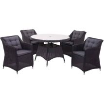 Poly-rattan Garnitur Hhg 984, Garten-/lounge-set Sitzgruppe Tisch+4xstuhl, Rundes Rattan Anthrazit Kissen Dunkelgrau