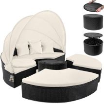 Sonnenliege Sonneninsel Wetterfest 185cm 2 Personen mit Teleskoptisch Relaxliege mit Dach Balkon Gartenmöbel Set Gartenliege Outdoor schwarz - Casaria