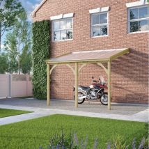 Polycarbonate Roof Car Port 3 Post - Wood - L350 x W578 cm - Light Green