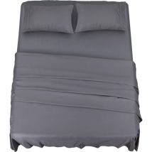 Polyester Microfibre Ensemble de Draps (4 pièces, Gris) - 1 Drap Housse 150x200cm, 1 Drap Plat 228x259cm et 2 Taies d'oreiller 50x75cm