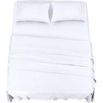 Polyester Microfibre Parure de lit (4 pièces, Blanc) - 1 Drap Housse 150x200cm, 1 Drap Plat 266x259cm et 2 Taies d'oreiller 50x75cm