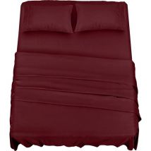 Polyester Microfibre Parure de lit (4 pièces, Bordeaux) - 1 Drap Housse 150x200cm, 1 Drap Plat 266x259cm et 2 Taies d'oreiller 50x75cm