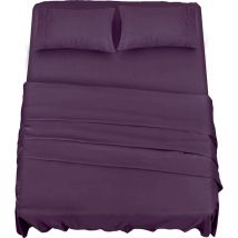 Polyester Microfibre Parure de lit (4 pièces, Pourpre) - 1 Drap Housse 150x200cm, 1 Drap Plat 266x259cm et 2 Taies d'oreiller 50x75cm