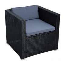 Fauteuil de jardin avec coussins en polyrotin noir