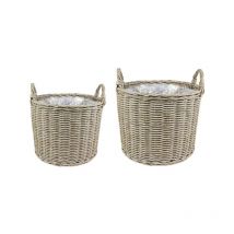 Ivyline - Lined Planters (Set of 2) - Polyrattan - L35 x W35 x H36 cm - Natural