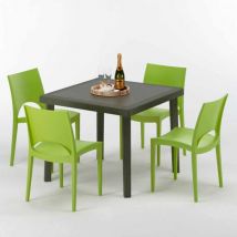 Grand Soleil - Poly Rattan Tisch Quadratisch mit 4 Bunten Stühlen 90x90 Braun Brown Passion