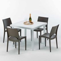 Weiß Quadratisch Tisch Und 4 Stühle Farbiges Polypropylen-außenmastenset Grand Soleil Paris Love - Braun