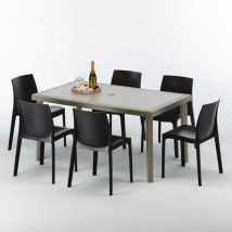 Polyrattan Tisch Rechteckig mit 6 Bunten Stühlen 150x90 Beige Marion