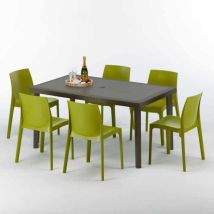 Polyrattan Tisch Rechteckig Mit 6 Bunten Stühlen 150x90 Braun Focus