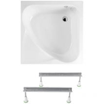 Polysan - Bañera acrílica esquinera Carmen 90x90 cm 95 l, con patas, instalación a la derecha, blanca (29611-SET)