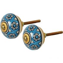 Pomello rotondo per porta a fiori blu Set di 2
