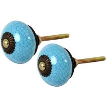 Pomello rotondo per porta con effetto cracking blu (set di 2)