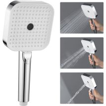 Sofetiy Max - Pomme De Douche Carrée, Douchette À Main Avec 3 Jets, Facile À Nettoyer - Chrome + Blanc