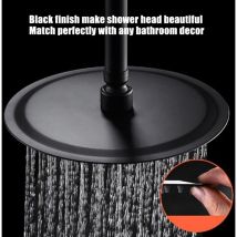 Pommeau de douche à effet de pluie ultra fin, cascade de pluie fixe, pomme de douche ronde en acier inoxydable noir 8 pouces