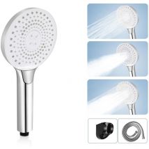 Gbly - Pommeau de douche douchette rond nickel grande pression croissante, avec bouton pour régler le débit d'eau, douche économe en énergie avec